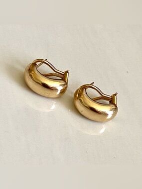 14K Yellow Gold Half Hoop Omega Back Earrings